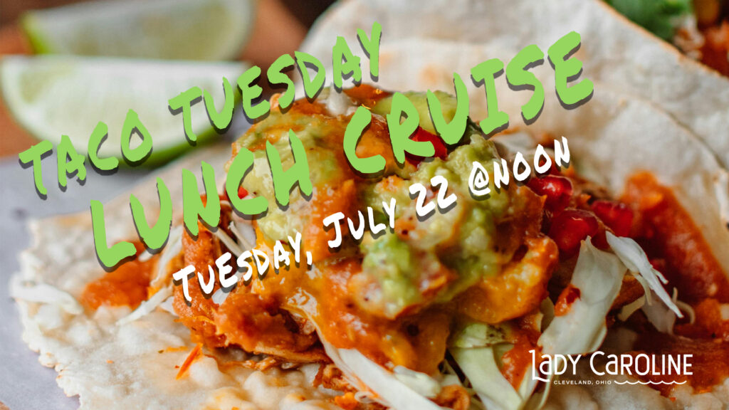 Taco Tuesday promotional slide with taco, Lady Caroline logo